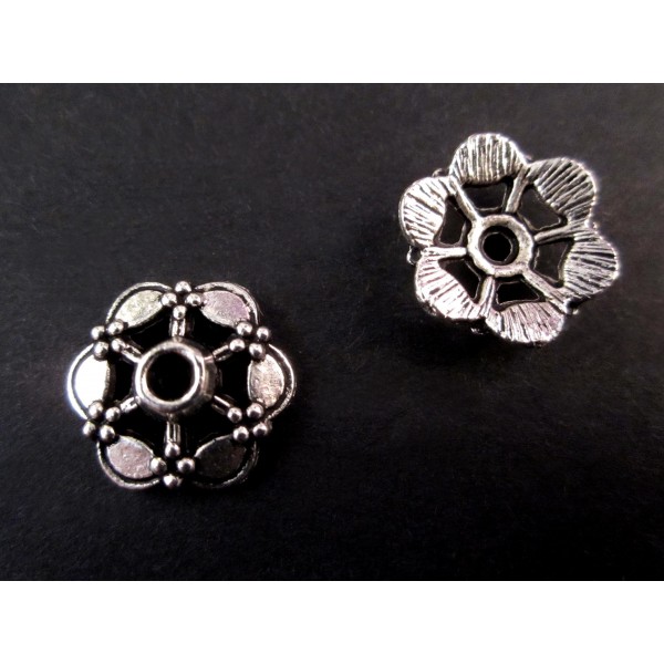 2x Perlenkappen 15x4mm silberfarbene filigrane Perlen Kappen - Schmuckzubehör Perlenkappe - Leisure-Beads DIY