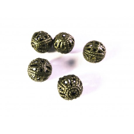 Leisure-Beads - 5x bronzefarben Metallperlen 8mm filigrane Kugel Spacer - Schmuckzubehör Metallperle