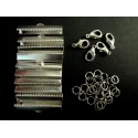 10x hellsilberfarbene Bandklemmen 30mm + Karabiner + Biegeringe - Schmuckzubehör