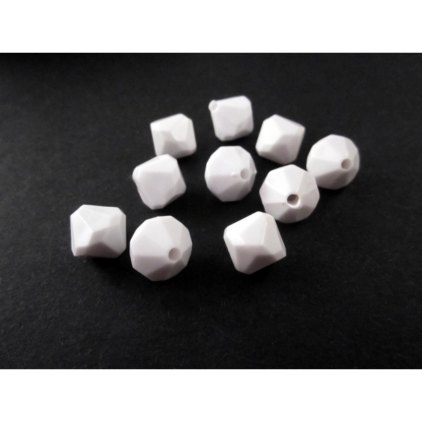 10x weisse 10mm Acryl Rhomben Perlen - Schmuckzubehör Acrylperlen