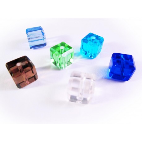 Leisure-Beads - 6x bunte 10x10mm Glas Würfelperlen mit geschliffener Kante bunter Perlenmix 10x10mm Cubes - Glasschmuck Schmuckzubehör