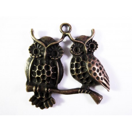 Leisure-Beads - 1x bronzefarben Eulenpaar Anhänger 37x37mm bronzefarbener Schmuckanhänger - Schmuckzubehör