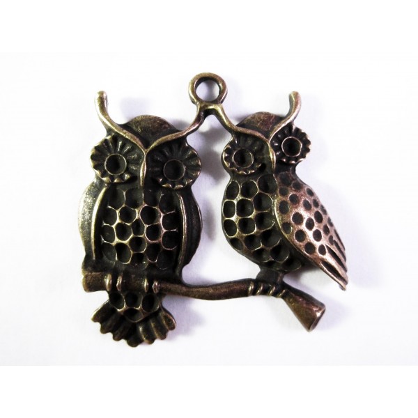 1x bronzefarben Eulenpaar Anhänger 37x37mm bronzefarbener Schmuckanhänger - Schmuckzubehör - Leisure-Beads DIY