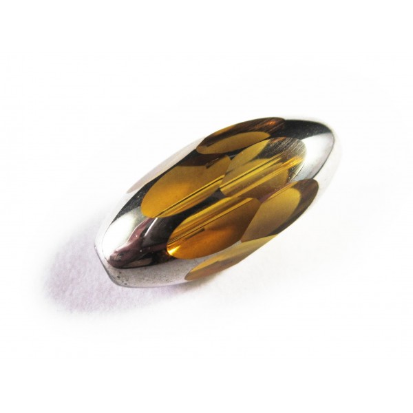 1x 18x9mm Glasperle topaz silberfarben geschliffen in Olivenform - Schmuckzubehör Glasperlen