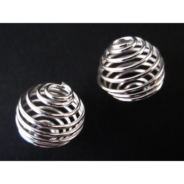 2x hellsilberfarbene Spiralen Metallperle 14x15mm - Schmuckzubehör Metallperlen