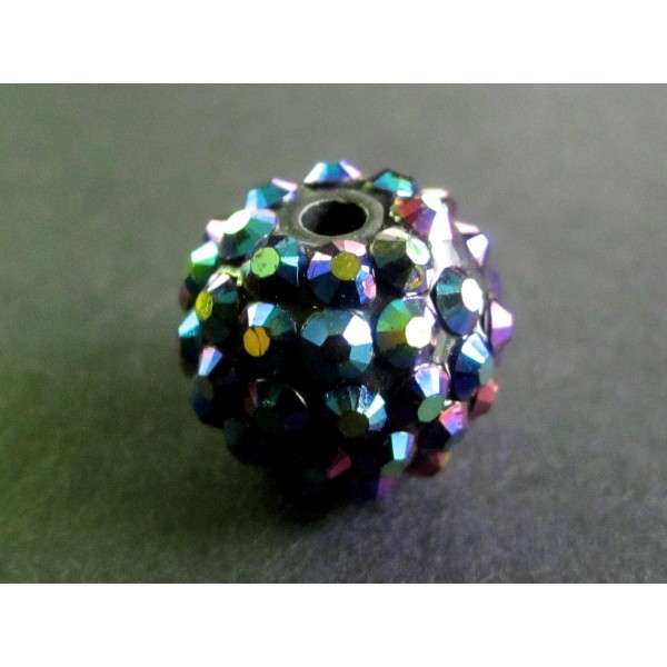 1x blaugrüne Shamballa 14x16mm Strass Perle mit AB-Effekt - Schmuckzubehör Shamballa