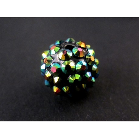 Leisure-Beads - 1x grün goldfarben Shamballa 14x16mm Strass Perle mit AB-Effekt - Schmuckzubehör Shamballa