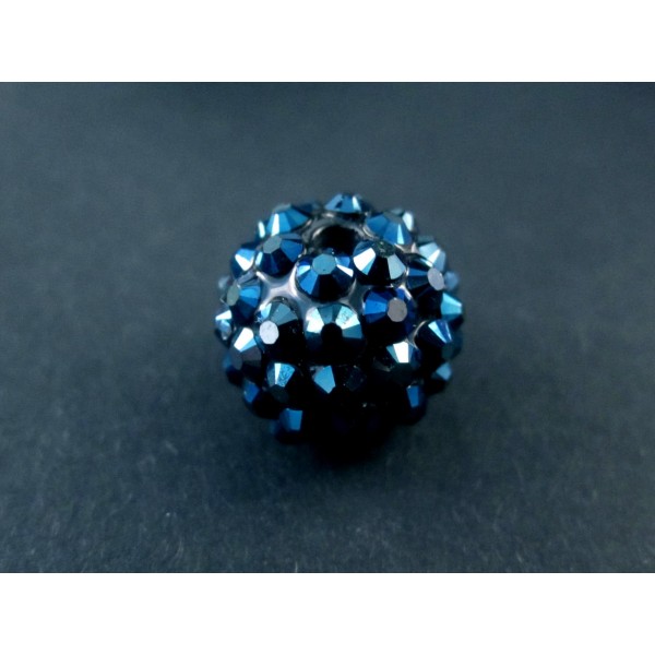 1x schwarzblaue Shamballa 14x16mm Strass Perle mit AB-Effekt - Schmuckzubehör Shamballa - Leisure-Beads DIY