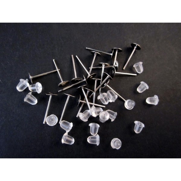 20x hellsilberfarbene Ohrstecker 6mm zum Bekleben mit Stopper - Schmuckzubehör Ohrringe - Leisure-Beads DIY