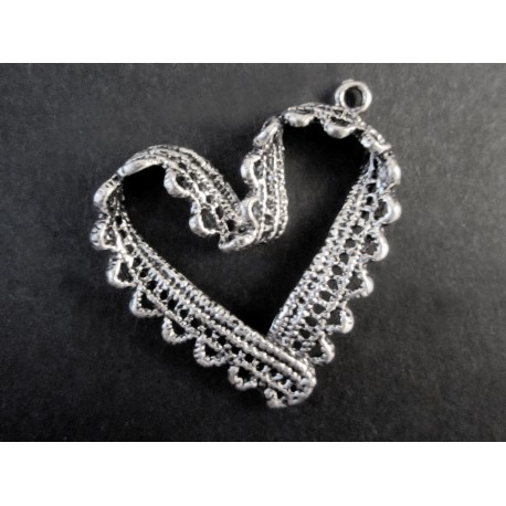 Leisure-Beads - 1x silberfarben Herz Anhänger 31x31mm Trachtenherz silberfarben Schmuckanhänger - Schmuckzubehör