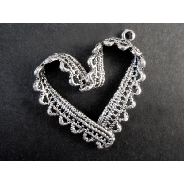 1x silberfarben Herz Anhänger 31x31mm Trachtenherz silberfarben Schmuckanhänger - Schmuckzubehör