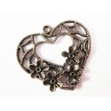 1x bronzefarben Herz Anhänger 32x34mm Blumen Trachtenherz Schmuckanhänger - Schmuckzubehör