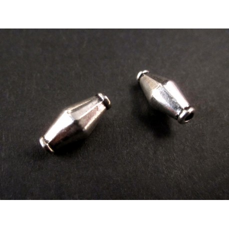 Leisure-Beads - 2x Tube silberfarben 12x6mm Metallperlen Doppelkegel Spacer - Schmuckzubehör Metallperle