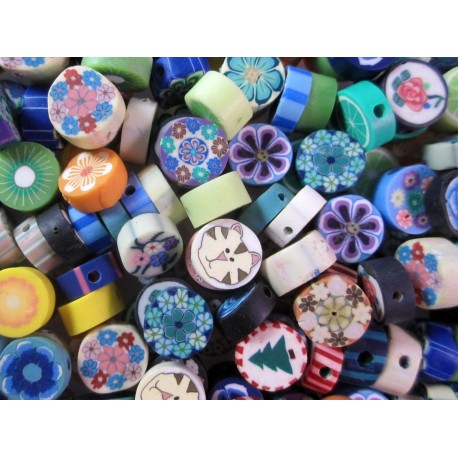 Leisure-Beads - 20x 10mm Polymer Clay Blumen Perlen und andere Muster im bunten Mix - Schmuckzubehör