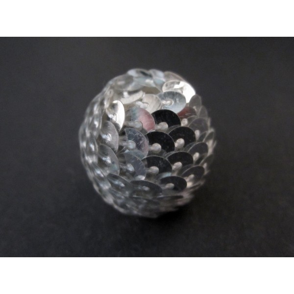 1x 22mm silberfarben Pailletten Perle silberfarben Glitzerperle - Schmuckzubehör