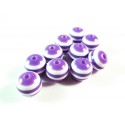 10x lila weiss gestreifte Perlen aus Harz 10mm - Resin Schmuckzubehör