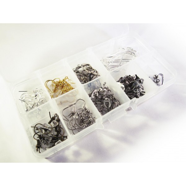 42 Ohrhaken und Ohrclips als Schmuckzubehör Set in Sortierbox - Schmuckzubehör Set - Leisure-Beads DIY