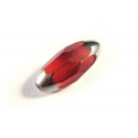 1x rote Glas Perle 18x9mm mit Silberenden geschliffen Olivenform - Schmuckzubehör Glasperlen
