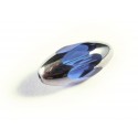 1x blaue Perle aus Glas 18x9mm mit Silberpolen geschliffen in Olivenform - Schmuckzubehör Glasperlen