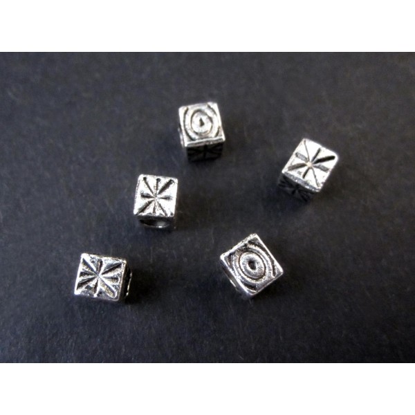 5x silberfarben 5x4mm Metallperlen Würfel Großloch Perlen Quader Spacer - Schmuckzubehör Metallperle - Leisure-Beads DIY