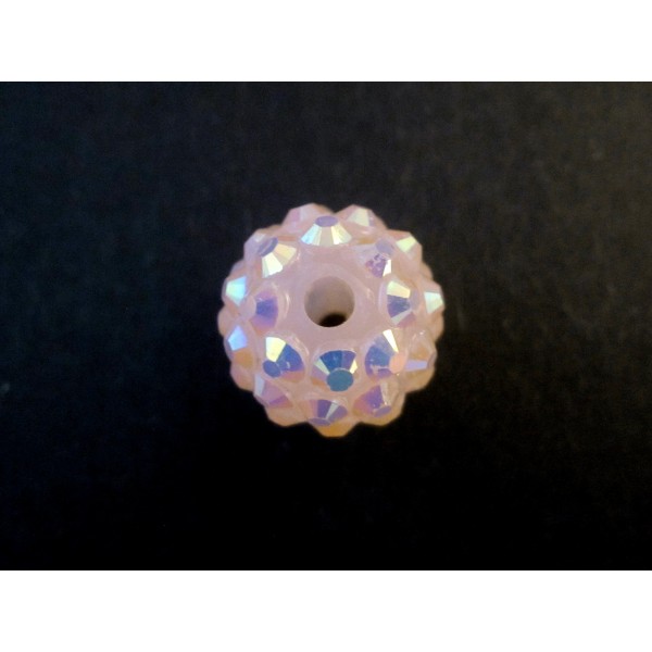 1x hellrosa Shamballa 14x12mm Strass Perle mit AB-Effekt - Schmuckzubehör Shamballa