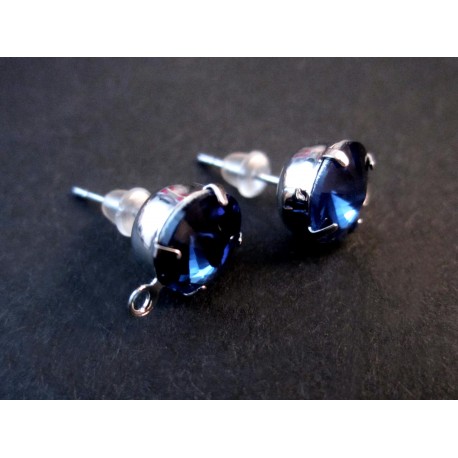 Leisure-Beads - 2x blaue Strass Ohrstecker mit Öse Strassstein Durchmesser 8mm - Schmuckzubehör zum Ohrringe selbermachen