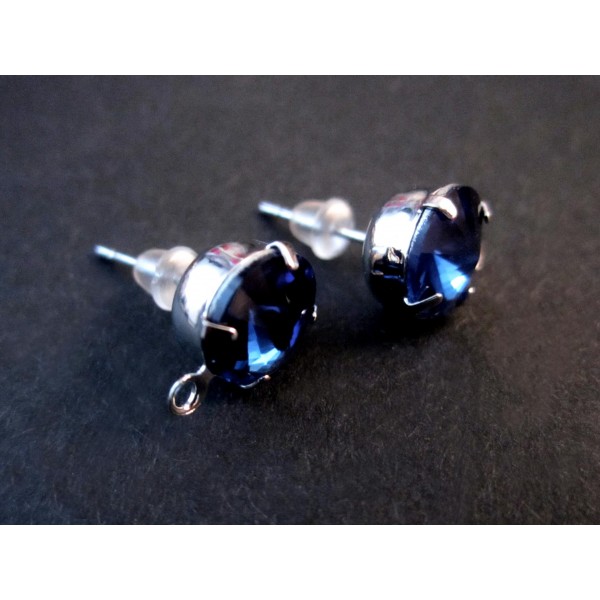 2x blaue Strass Ohrstecker mit Öse Strassstein Durchmesser 8mm - Schmuckzubehör zum Ohrringe selbermachen - Leisure-Beads DIY
