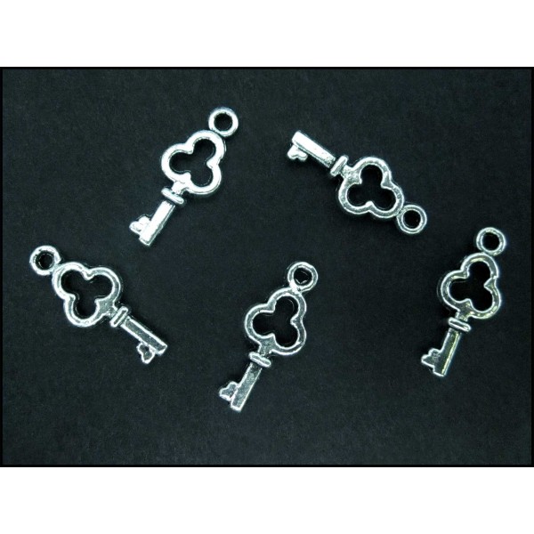 5x Schlüssel 6x16mm silberfarben Schmuckanhänger - Schmuckzubehör - Leisure-Beads DIY