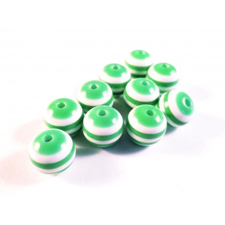 Leisure-Beads - 10 grün weiss gestreifte Perlen aus Harz 10mm - Resin Schmuckzubehör