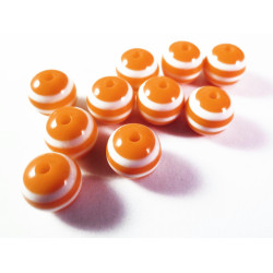 Leisure-Beads - 10 orange weiss gestreifte Perlen aus Harz 10mm - Resin Schmuckzubehör
