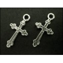 2x silberfarben Kreuz Anhänger 11x21mm Kruzifix Schmuckanhänger - Schmuckzubehör