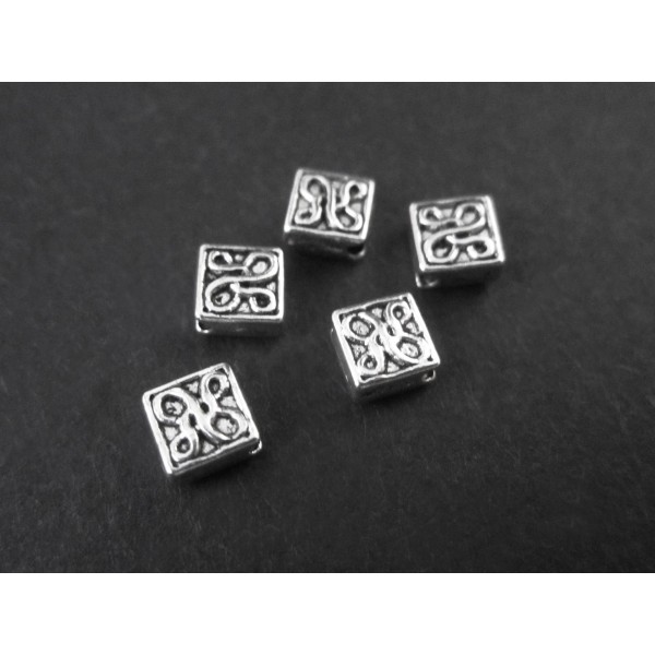 5x silberfarben 4,5x4,5mm Metallperlen diagonal Quadrat Perlen Spacer - Schmuckzubehör Metallperle - Leisure-Beads DIY