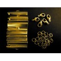 10x goldfarbene Bandklemmen 30mm + Karabiner + Biegeringe - Schmuckzubehör Set
