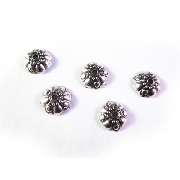 10x flache Perlenkappe 9x3mm aus Acryl in silberfarben - Schmuckzubehör Perlenkappe