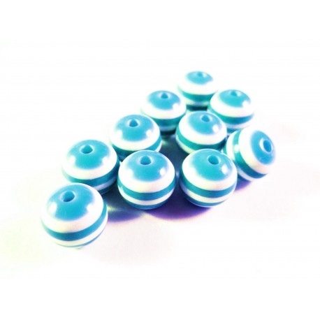 Leisure-Beads - 10 blau weiss gestreifte Perlen aus Harz 10mm - Resin Schmuckzubehör