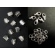 10 hellsilberfarbene Bandklemmen 8mm + 5 Karabiner + 20 Biegeringe als Schmuckzubehör Set für Halsbänder - Schmuckzubehör Set