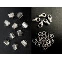 10 hellsilberfarbene Bandklemmen 8mm + Karabiner + Biegeringe Schmuckzubehör Set