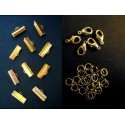 10 goldfarbene Bandklemmen 16mm + Karabiner + Biegeringe - Schmuckzubehör Set