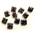 10x Schwarze Millefiori Perlen quadratisch 10 x 10 mm