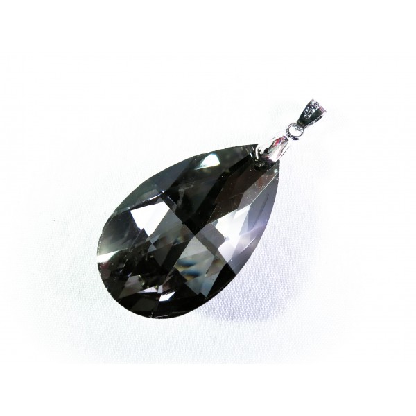 1x Glastropfen 38x22mm Anhänger black diamond - Glas Schmuckzubehör - Leisure-Beads DIY