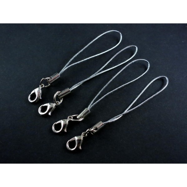 4x silber-metallicfarbene Handyanhänger mit Karabinerhaken - Handyanhänger selber machen