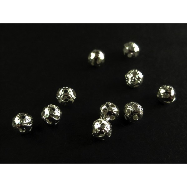10x filigrane Metallperlen 4mm silberfarben Kugel Spacer - Schmuckzubehör Metallperle - Leisure-Beads DIY