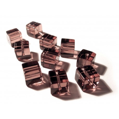 Leisure-Beads - 4x Amethystfarbene 10x10mm Glas Würfel Perlen Cubes - Glasschmuck Schmuckzubehör