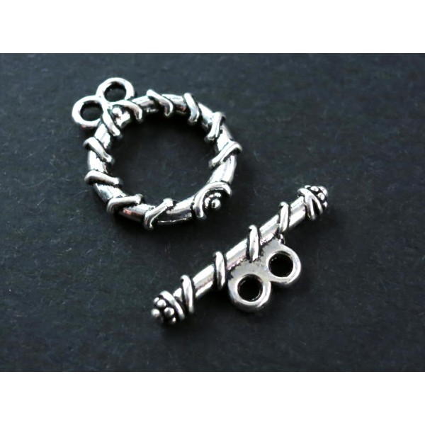 1x 2-Strang Knebelverschluss Ring 18x15mm silberfarben Toggle - Schmuckzubehör Schmuckverschluss - Leisure-Beads DIY