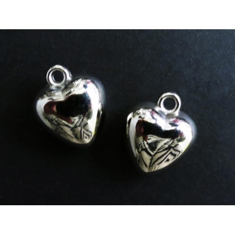 Leisure-Beads - 2x glatte Herz Acryl Anhänger 18x15mm silberfarben Schmuckanhänger - Schmuckzubehör