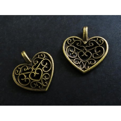 Leisure-Beads - 1x filigranes bronzefarben Herz Anhänger 16x15mm Trachtenherz bronzefarben Schmuckanhänger - Schmuckzubehör