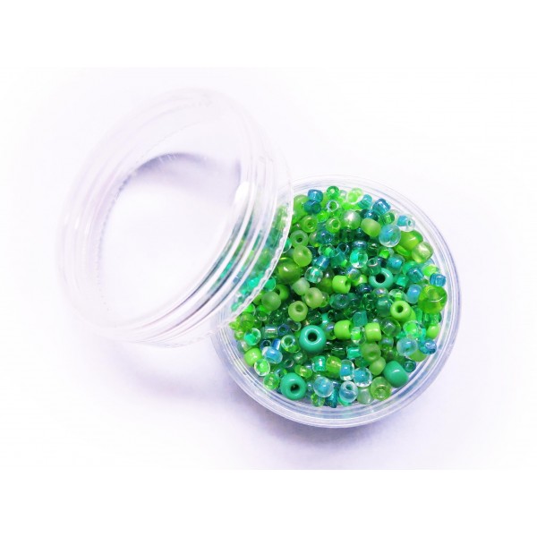 10g Mix aus grünen Rocailles im Döschen - Schmuckzubehör Rocailles - Leisure-Beads DIY