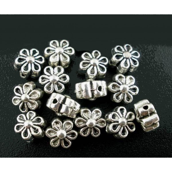 5x silberfarben Blume Metallperlen 7x5mm silberfarbener Spacer - Schmuckzubehör Metallperle