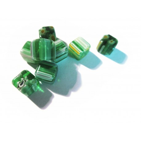 Leisure-Beads - 8x Grüne Millefiori Perlen Würfel diagonal 7mm grüne Glasperlen - Schmuckzubehör