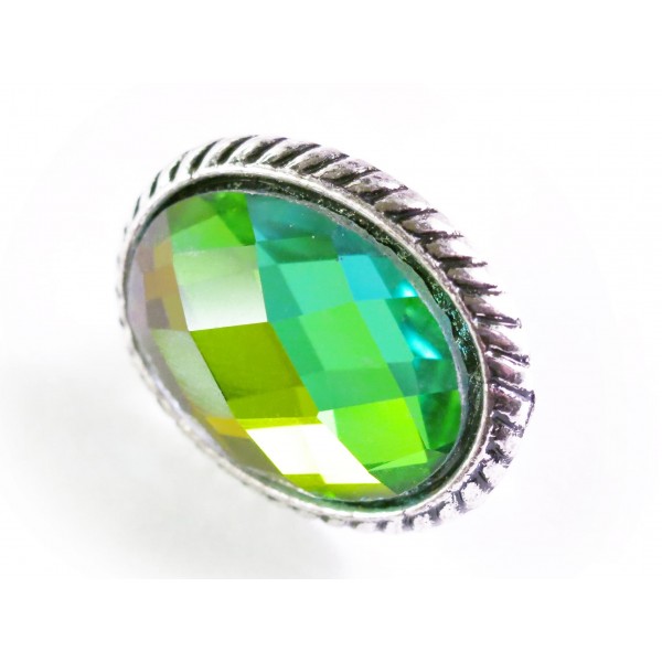 1x vitrailfarbene faccettierte Glas Schiebeperle 22x17mm silberfarben vitrail Großlochperle oval - Schmuckzubehör Schiebeperle - Leisure-Beads DIY